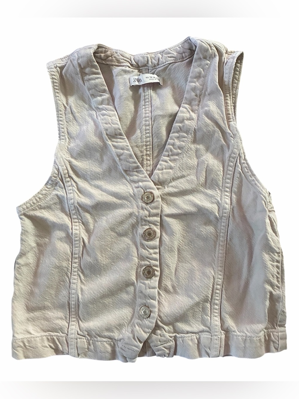 Zara Light Cream Button-Front Sleeveless Vest